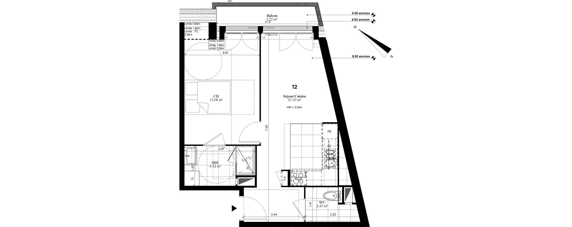 Appartement T2 de 41,48 m2 au Plessis-Bouchard Centre