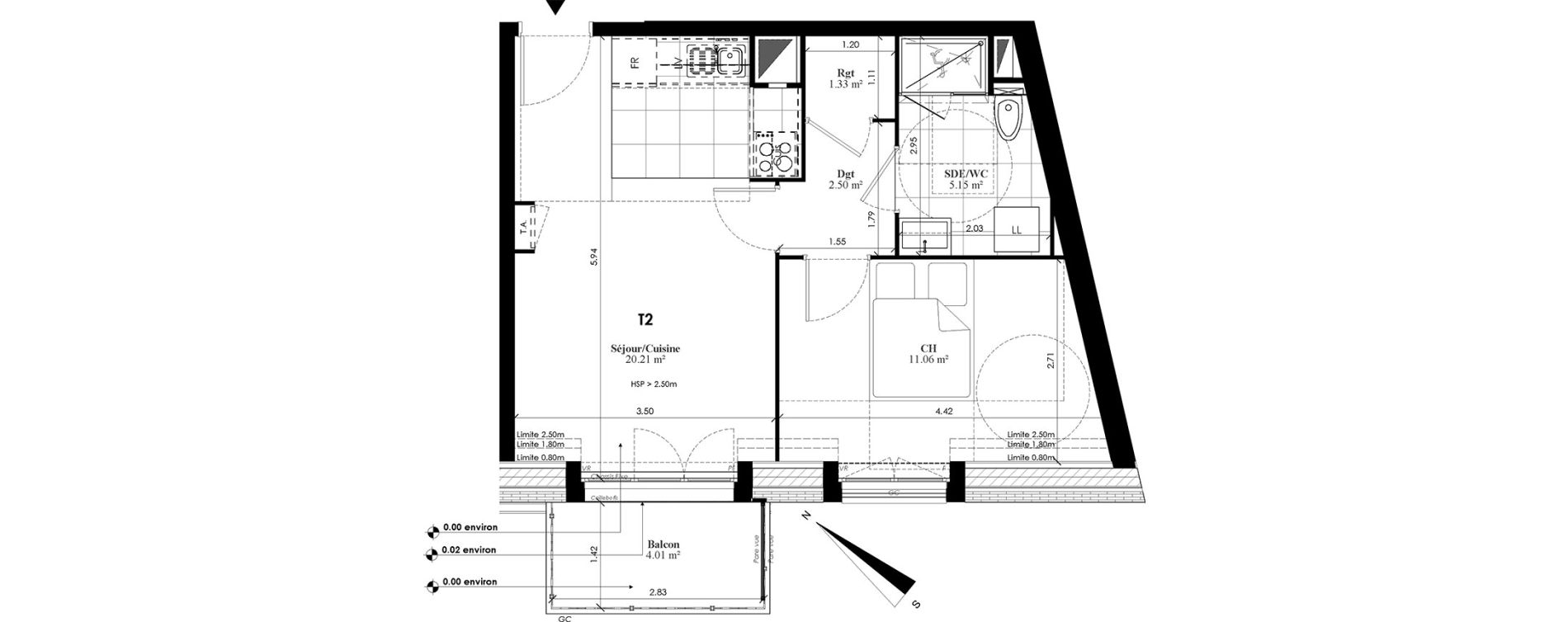 Appartement T2 de 40,25 m2 au Plessis-Bouchard Centre