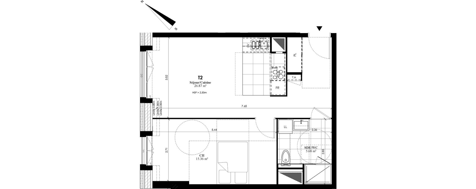 Appartement T2 de 47,91 m2 au Plessis-Bouchard Centre