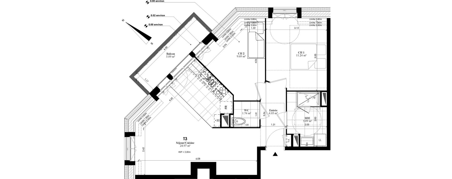 Appartement T3 de 56,78 m2 au Plessis-Bouchard Centre
