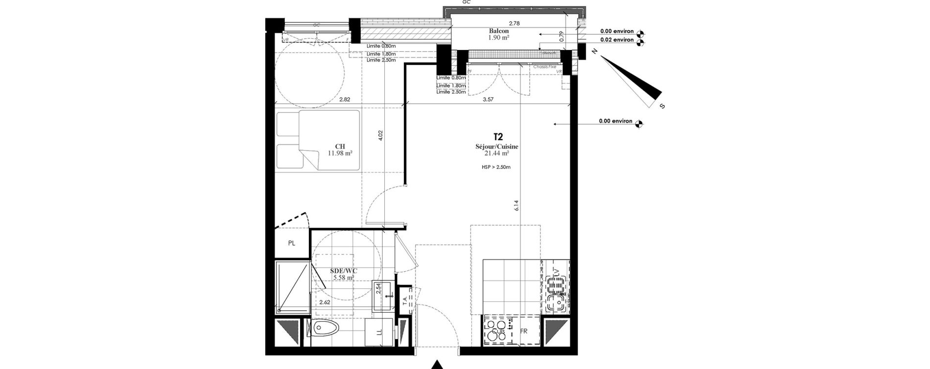 Appartement T2 de 39,00 m2 au Plessis-Bouchard Centre