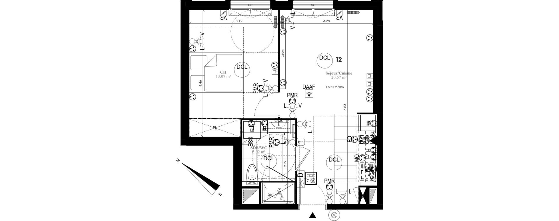 Appartement T2 de 38,66 m2 au Plessis-Bouchard Centre