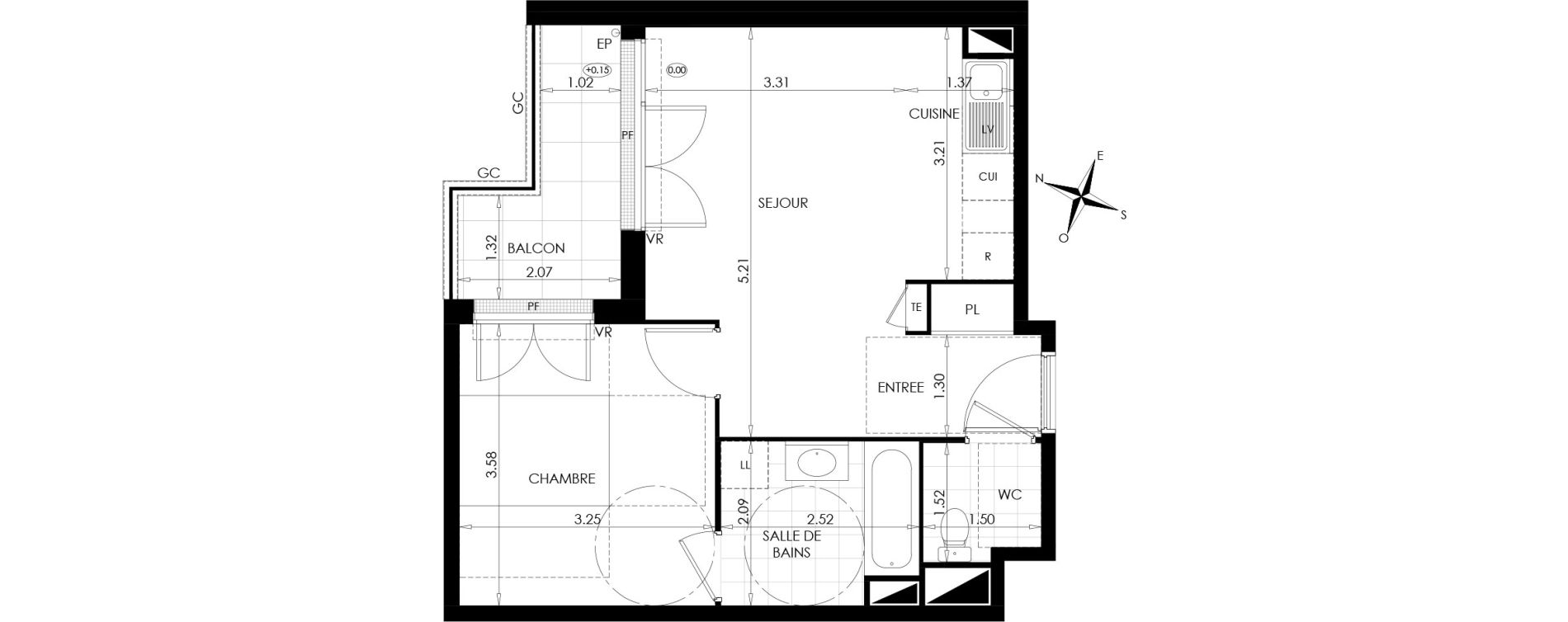 Appartement T2 de 41,70 m2 au Plessis-Bouchard Centre