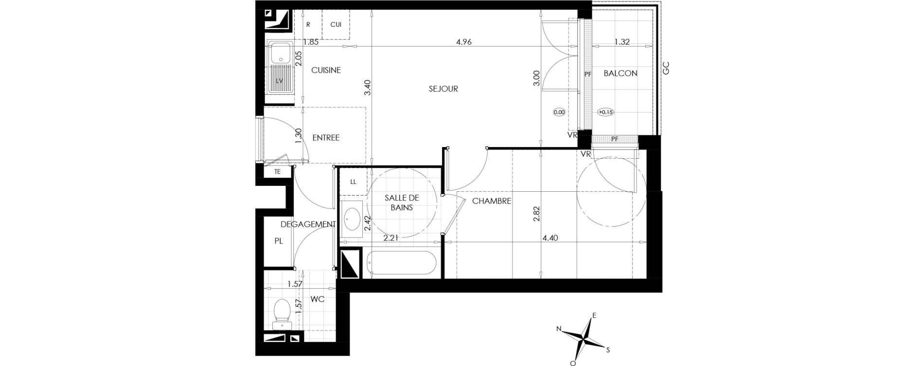 Appartement T2 de 44,10 m2 au Plessis-Bouchard Centre