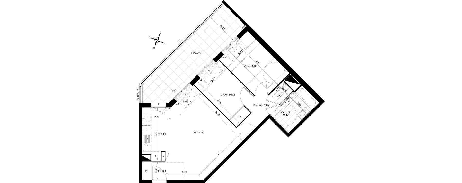 Appartement T3 de 63,39 m2 au Plessis-Bouchard Centre