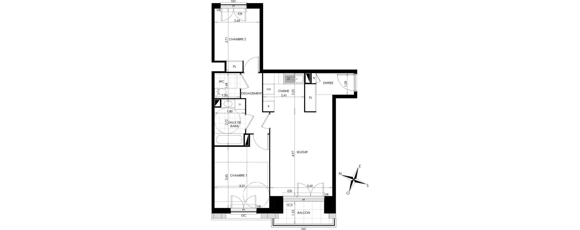 Appartement T3 de 61,18 m2 au Plessis-Bouchard Centre
