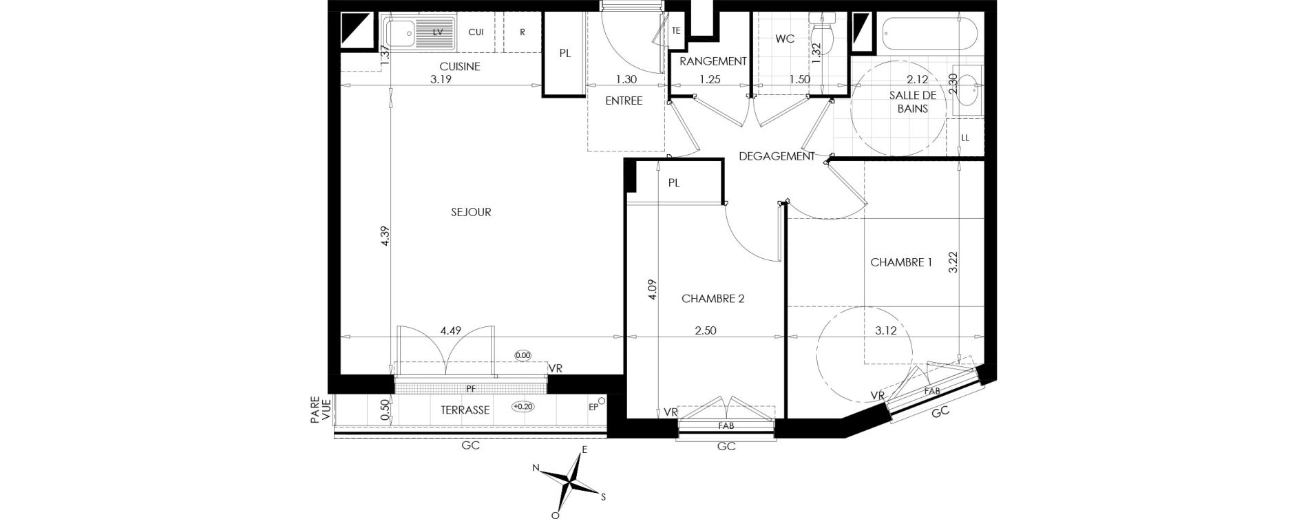 Appartement T3 de 59,35 m2 au Plessis-Bouchard Centre