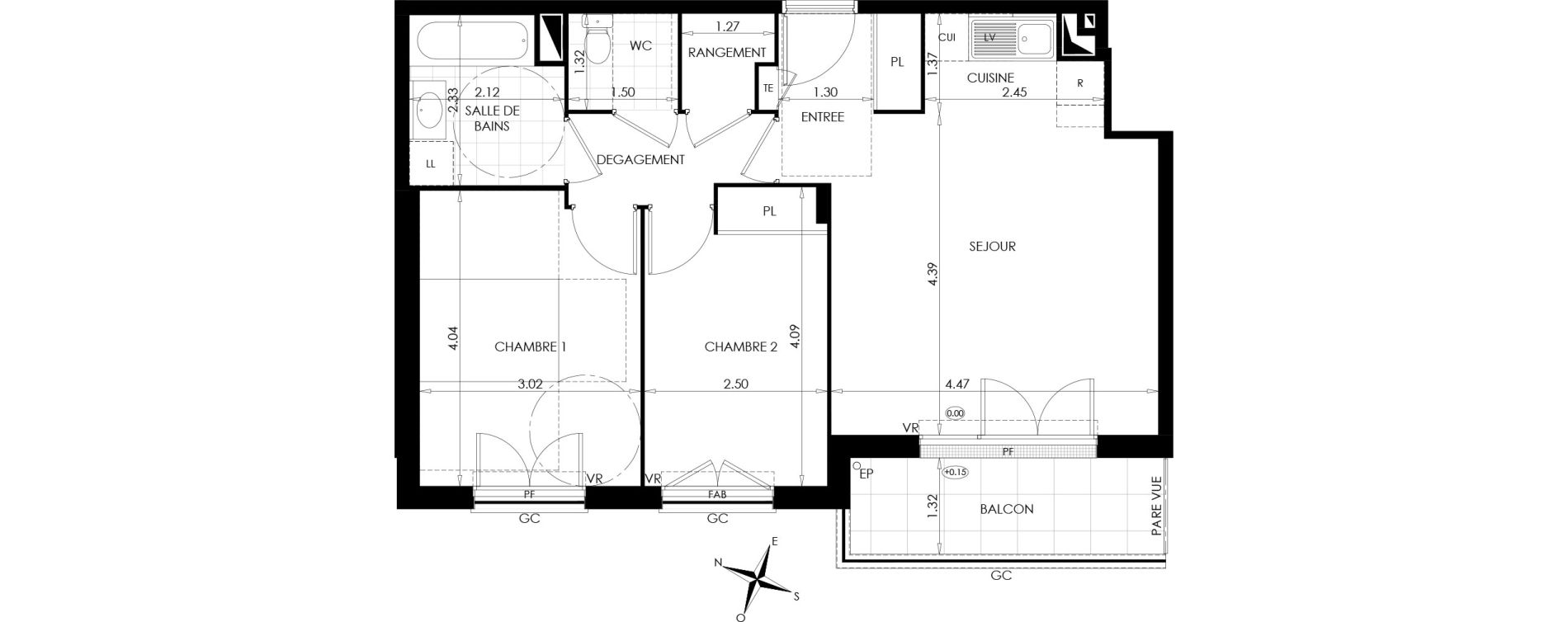 Appartement T3 de 58,80 m2 au Plessis-Bouchard Centre