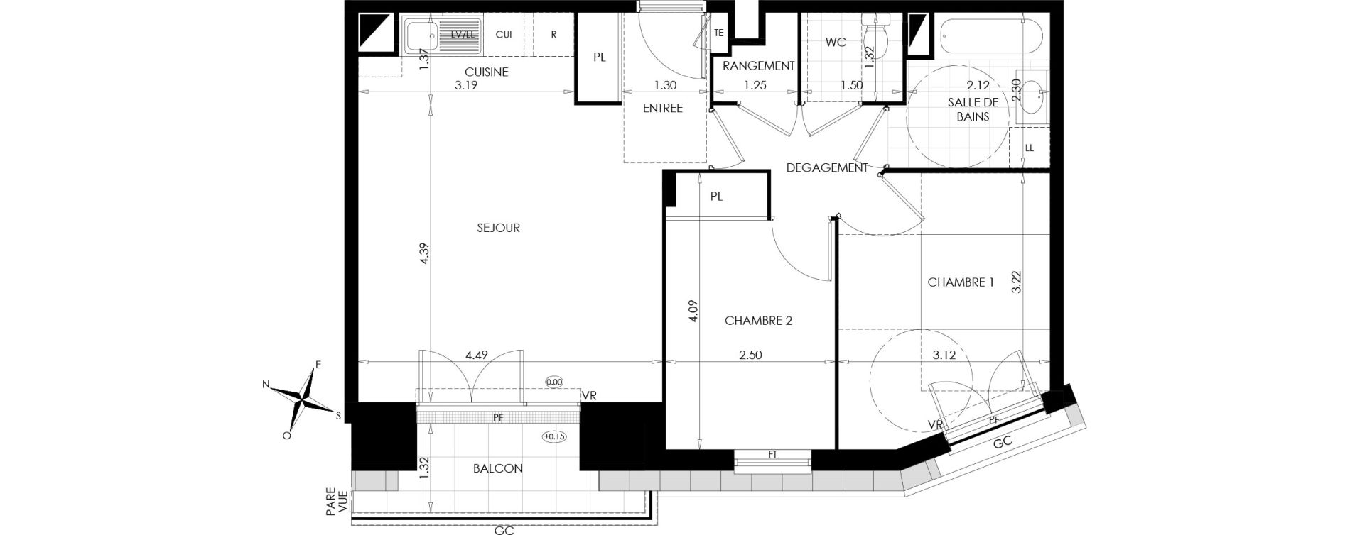 Appartement T3 de 59,35 m2 au Plessis-Bouchard Centre