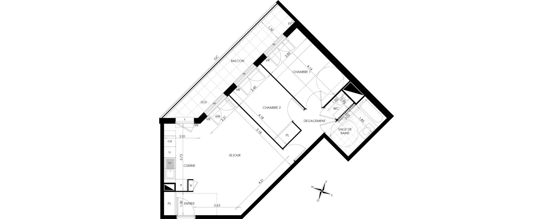 Appartement T3 de 63,39 m2 au Plessis-Bouchard Centre