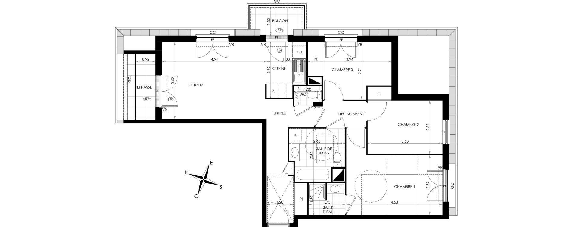 Appartement T4 de 76,19 m2 au Plessis-Bouchard Centre