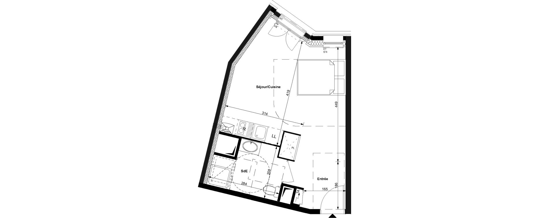 Appartement T1 de 28,85 m2 au Plessis-Bouchard Centre