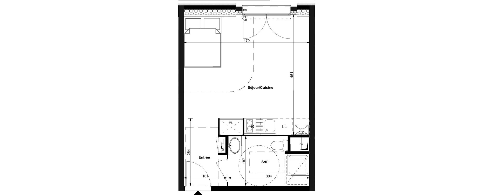 Appartement T1 de 29,00 m2 au Plessis-Bouchard Centre