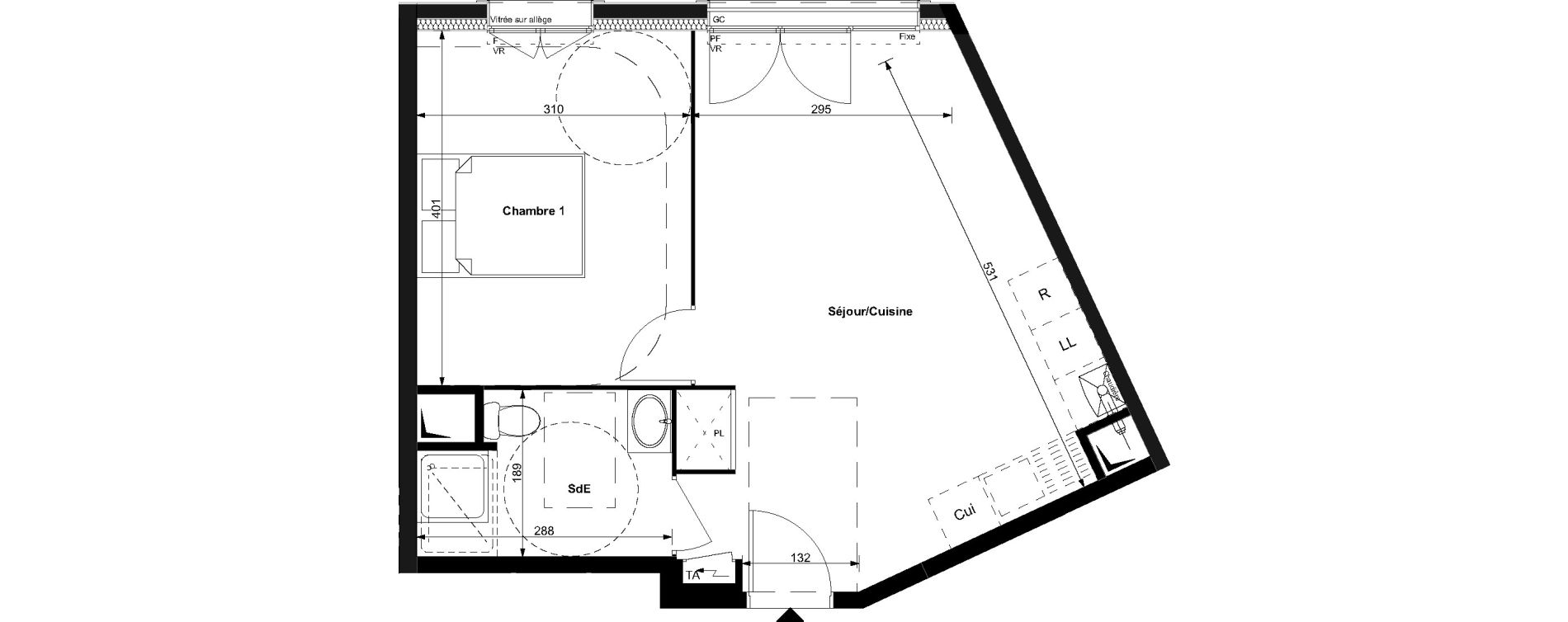 Appartement T2 de 41,90 m2 au Plessis-Bouchard Centre