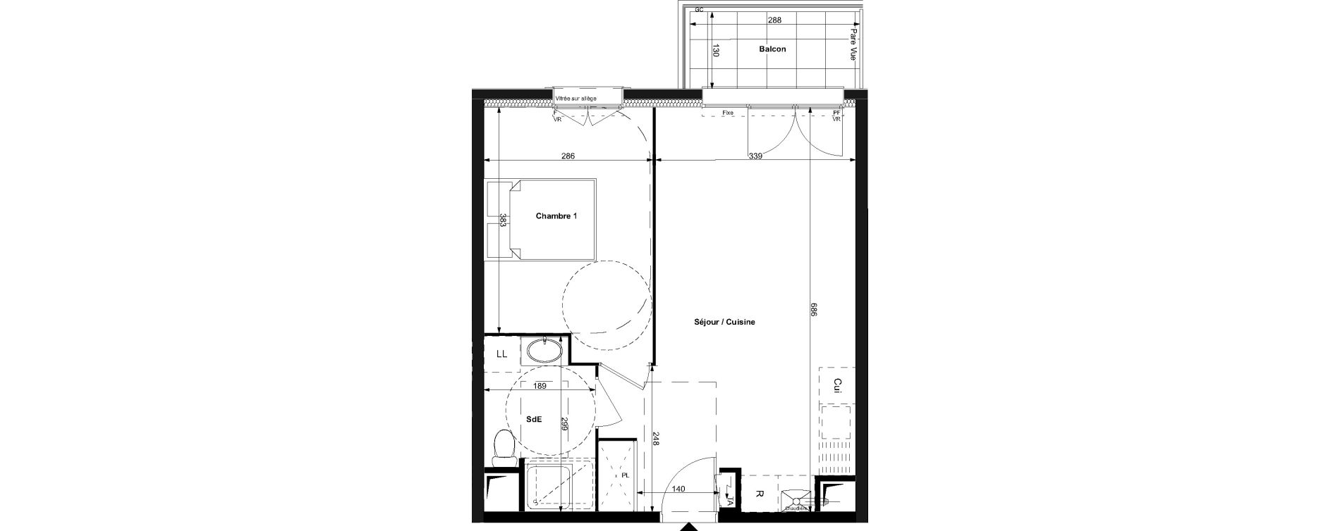 Appartement T2 de 41,50 m2 au Plessis-Bouchard Centre