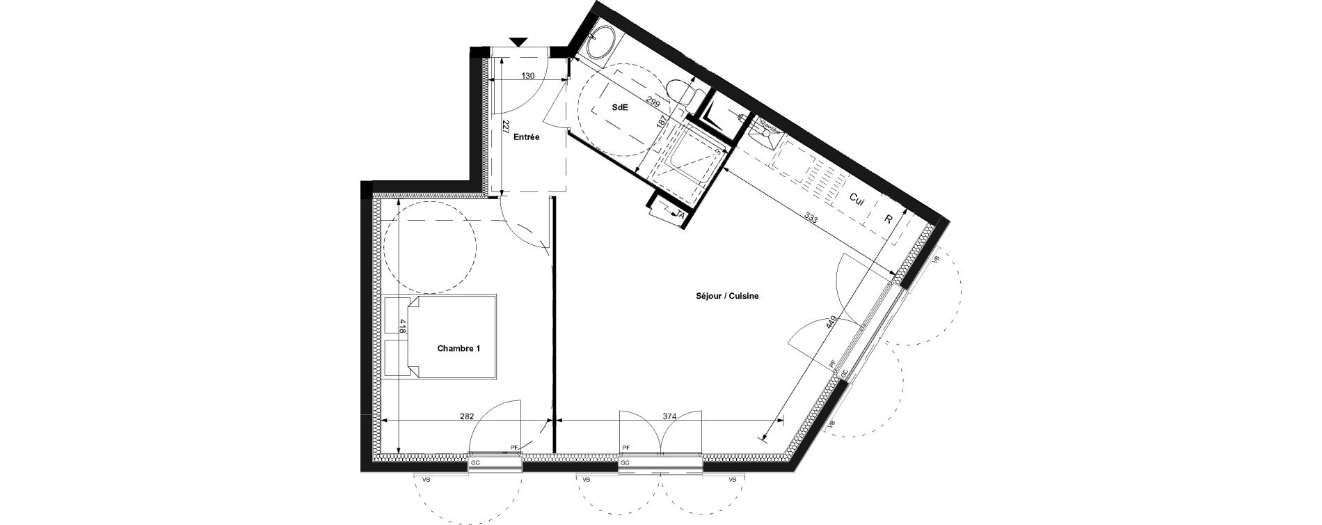 Appartement T2 de 43,20 m2 au Plessis-Bouchard Centre