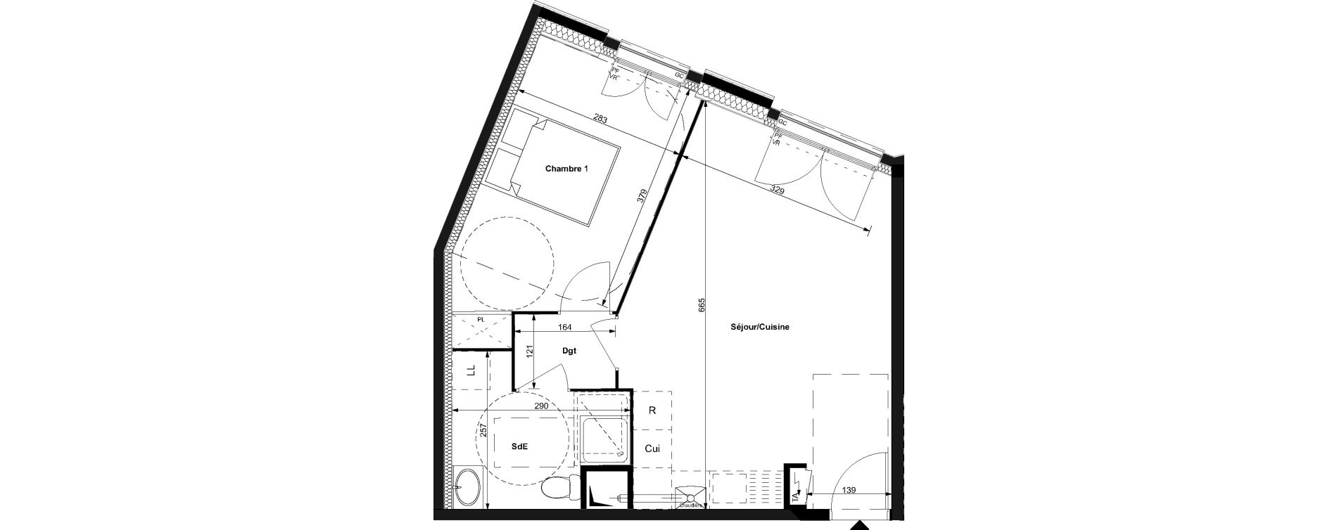 Appartement T2 de 44,80 m2 au Plessis-Bouchard Centre