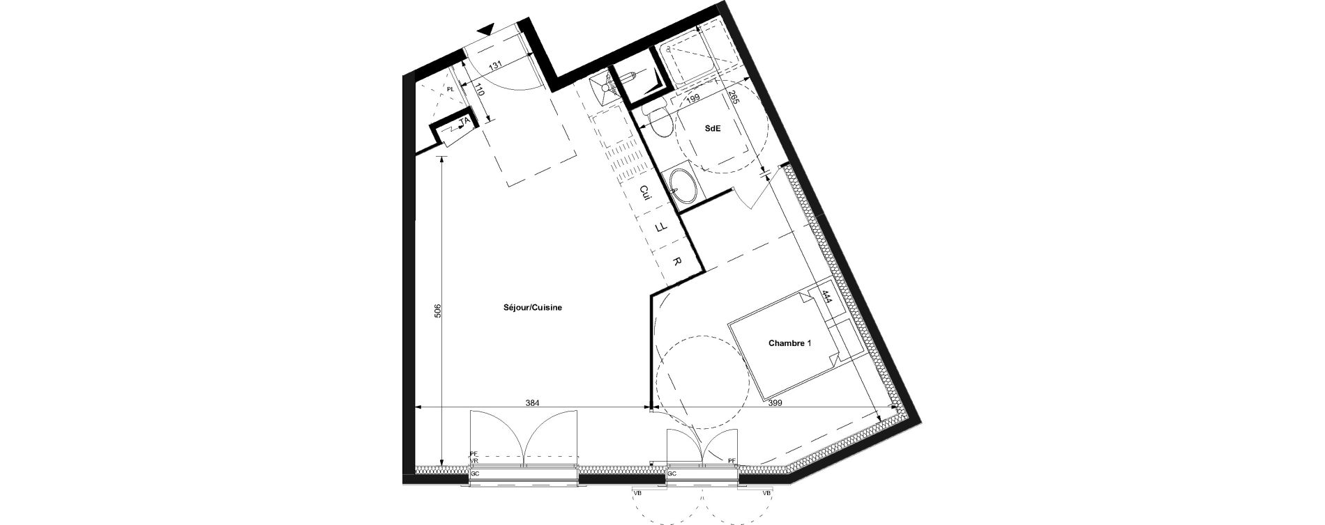 Appartement T2 de 43,15 m2 au Plessis-Bouchard Centre