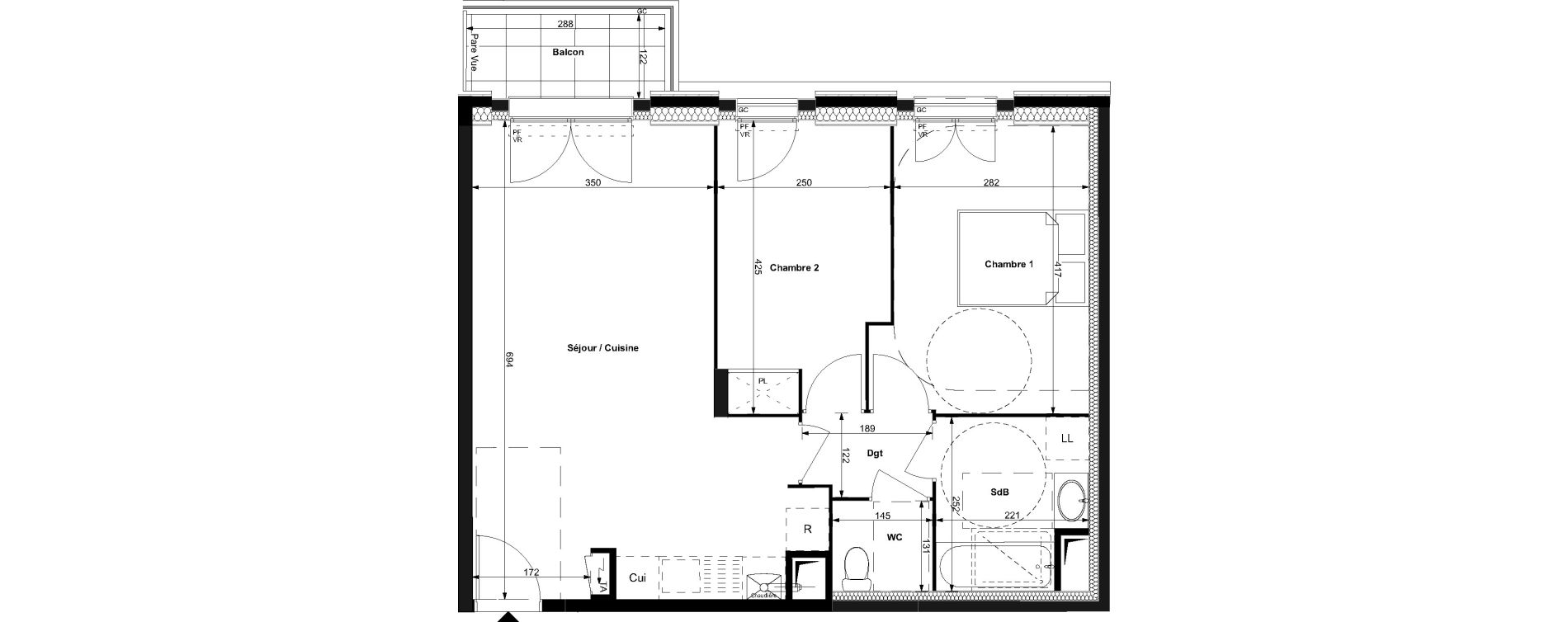 Appartement T3 de 58,85 m2 au Plessis-Bouchard Centre