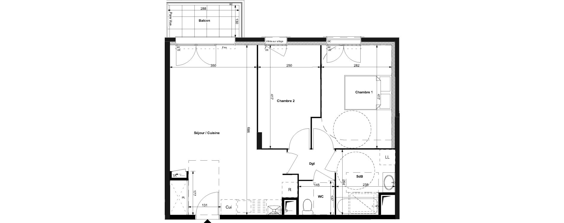 Appartement T3 de 59,15 m2 au Plessis-Bouchard Centre
