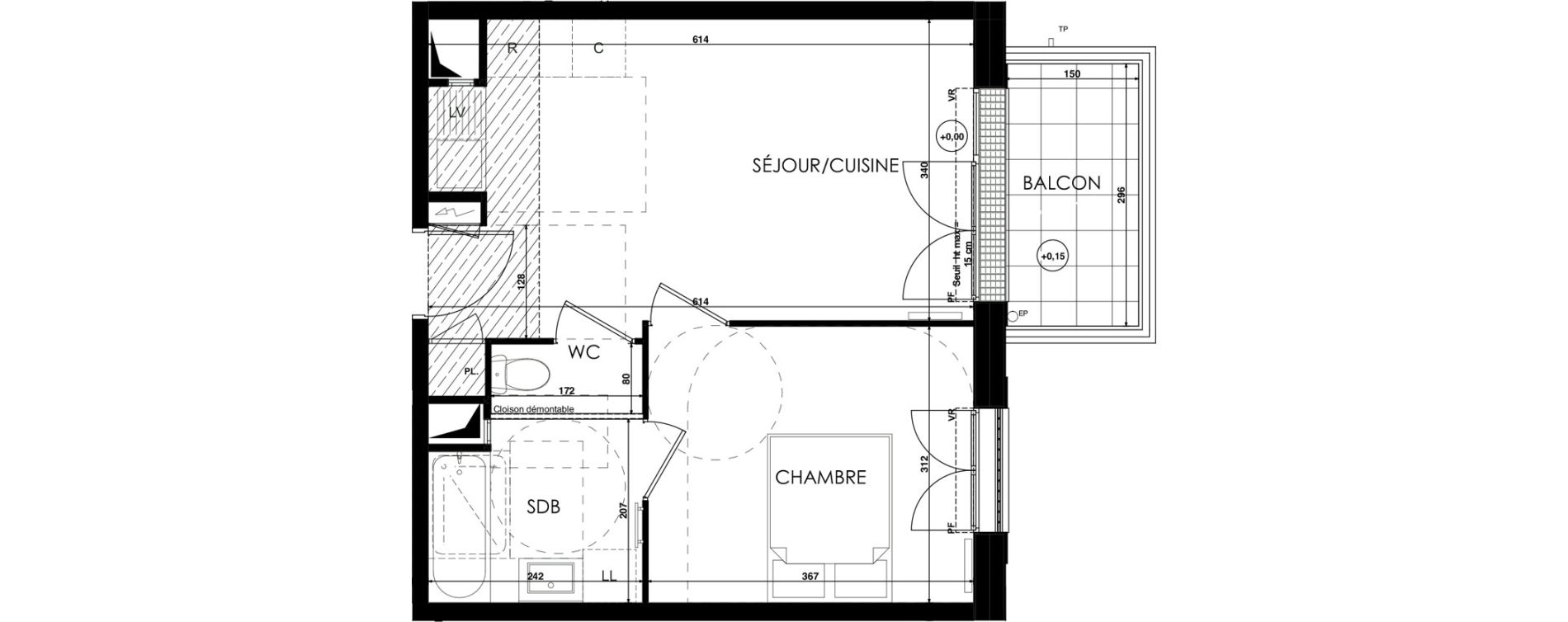 Appartement T2 de 38,65 m2 au Plessis-Bouchard Centre