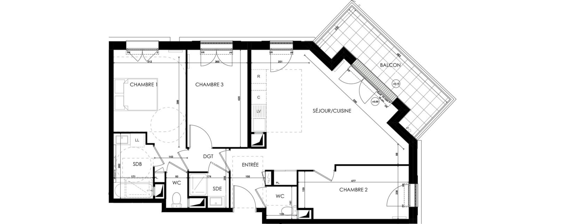 Appartement T4 de 78,55 m2 au Plessis-Bouchard Centre
