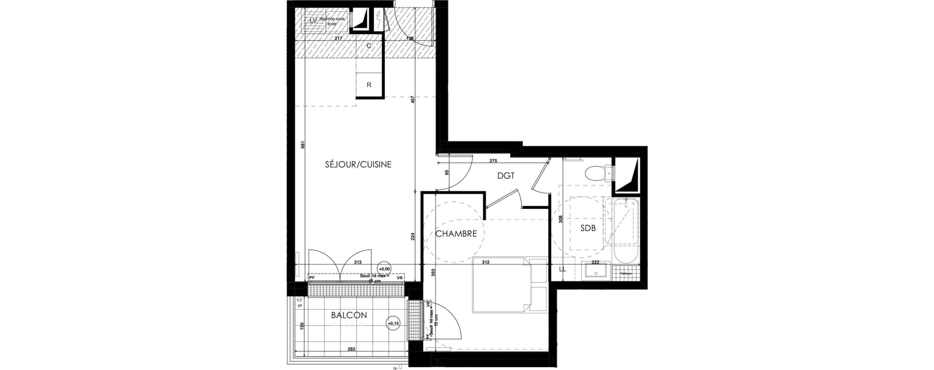 Appartement T2 de 42,96 m2 au Plessis-Bouchard Centre