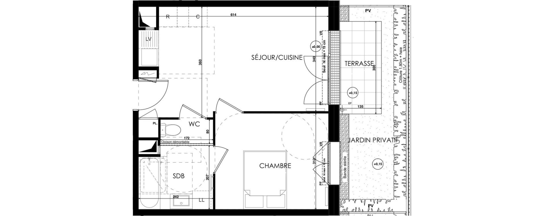 Appartement T2 de 38,65 m2 au Plessis-Bouchard Centre
