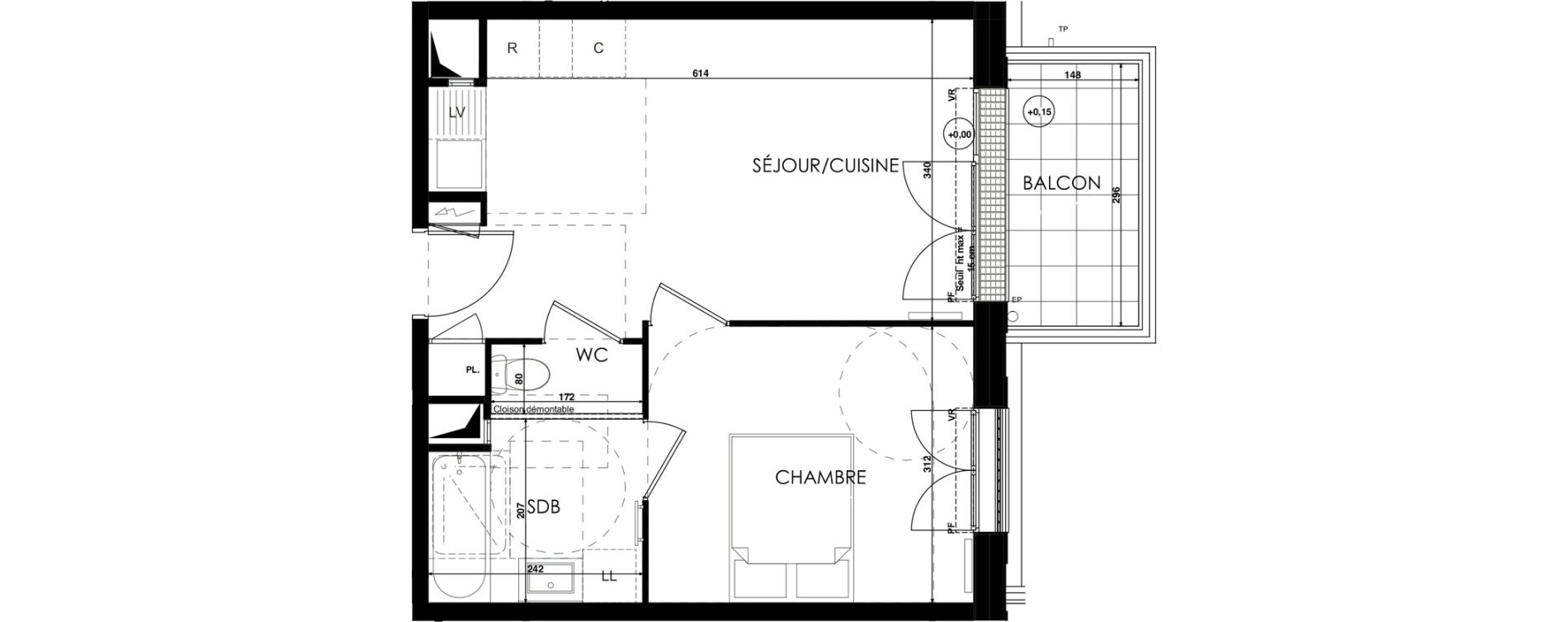 Appartement T2 de 38,64 m2 au Plessis-Bouchard Centre