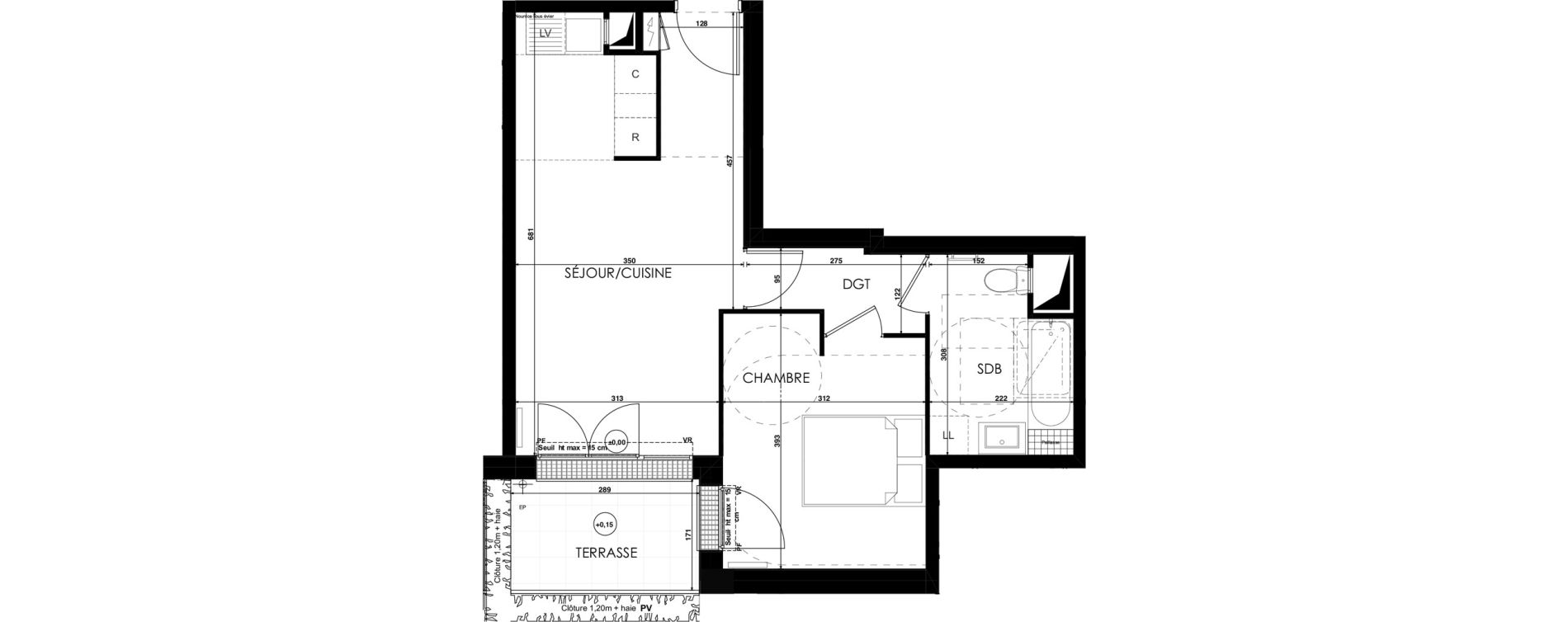 Appartement T2 de 42,96 m2 au Plessis-Bouchard Centre