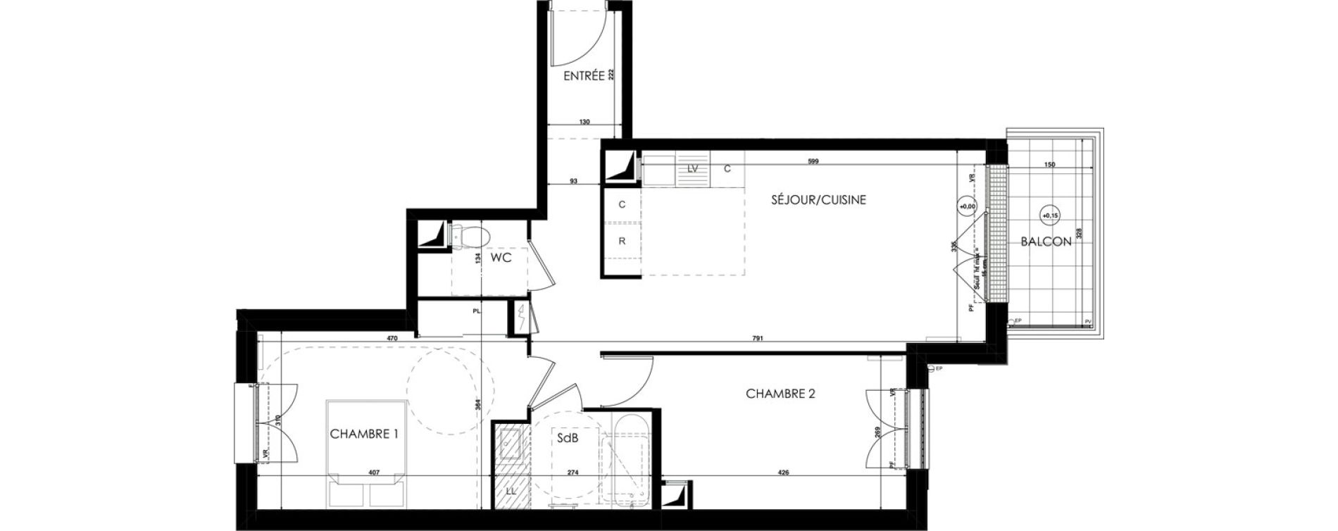 Appartement T3 de 64,12 m2 au Plessis-Bouchard Centre