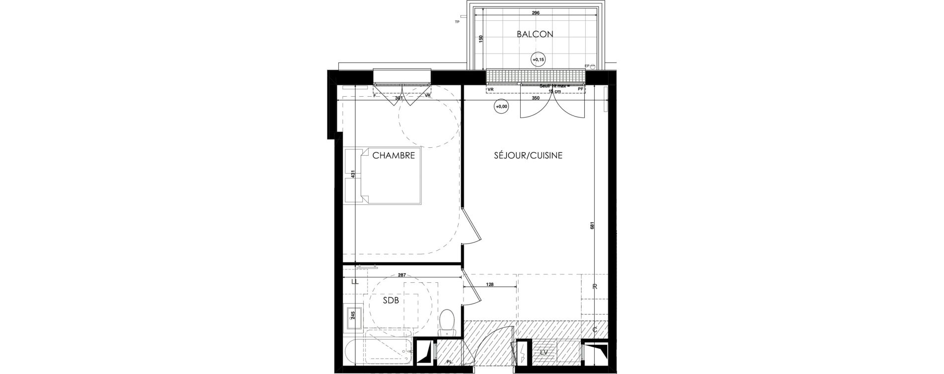 Appartement T2 de 42,34 m2 au Plessis-Bouchard Centre