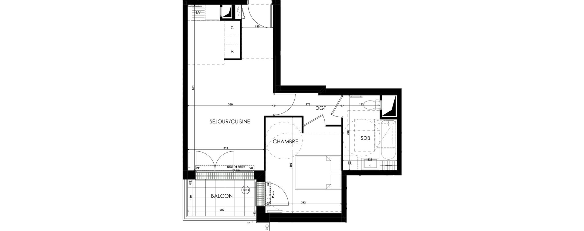 Appartement T2 de 42,98 m2 au Plessis-Bouchard Centre