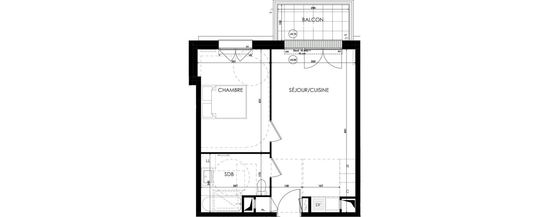 Appartement T2 de 42,34 m2 au Plessis-Bouchard Centre