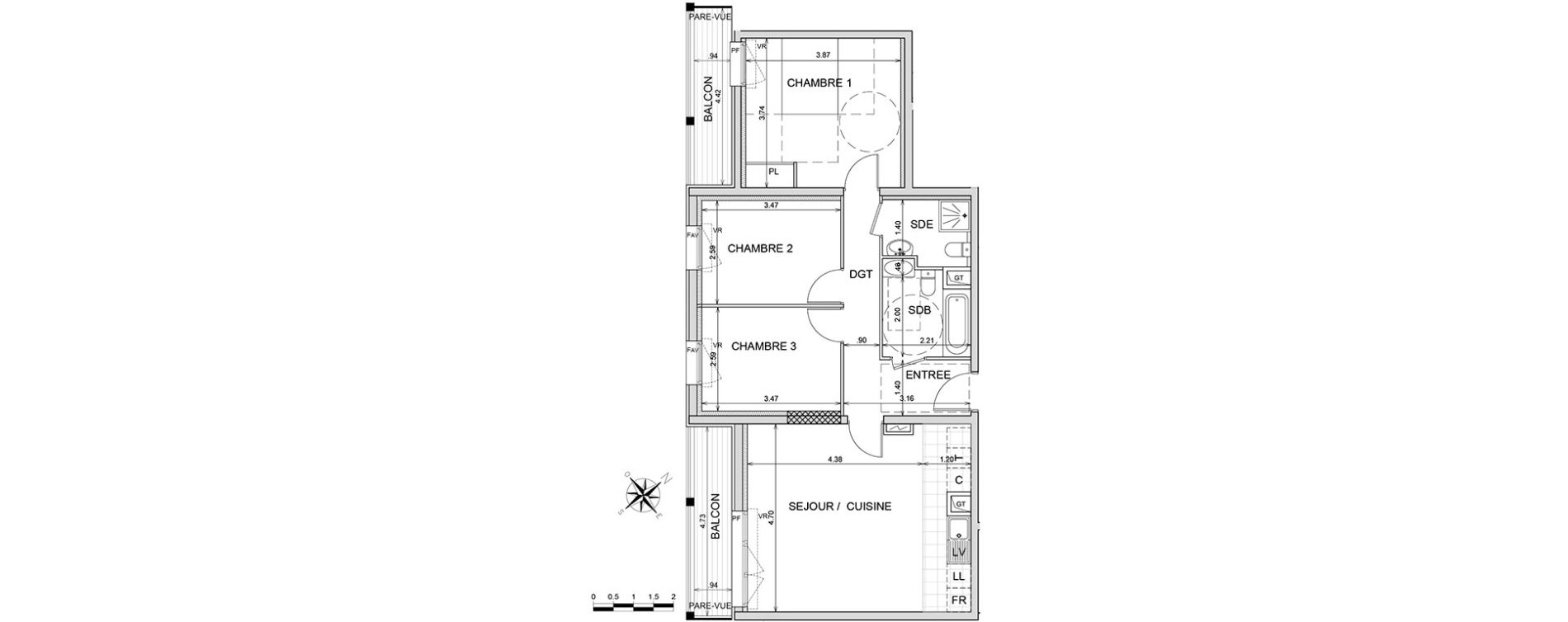 Appartement T4 de 74,40 m2 &agrave; L'Isle-Adam Centre