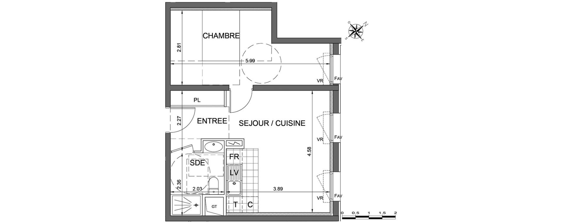 Appartement T2 de 40,50 m2 &agrave; L'Isle-Adam Centre
