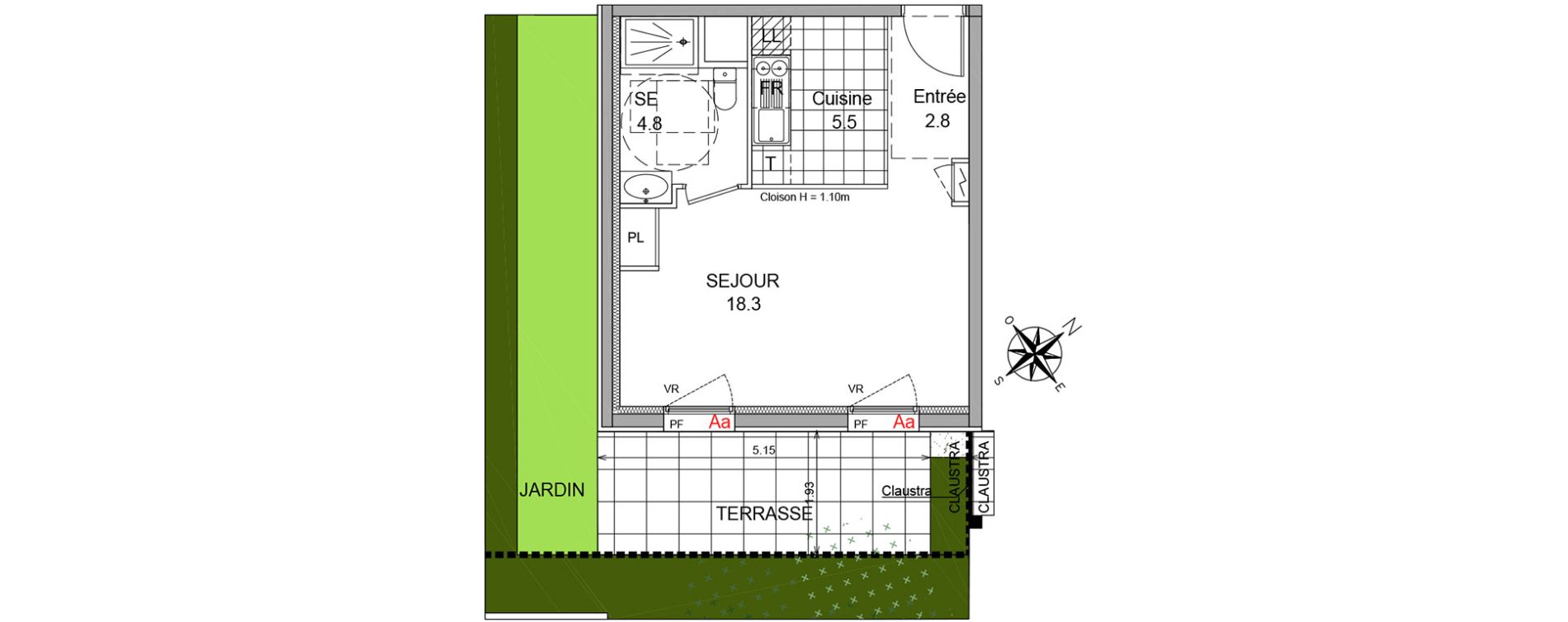 Appartement T1 de 31,40 m2 &agrave; L'Isle-Adam Centre