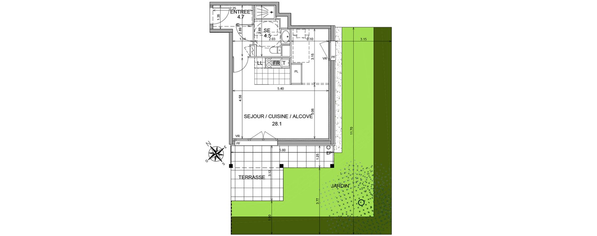 Appartement T1 de 37,30 m2 &agrave; L'Isle-Adam Centre