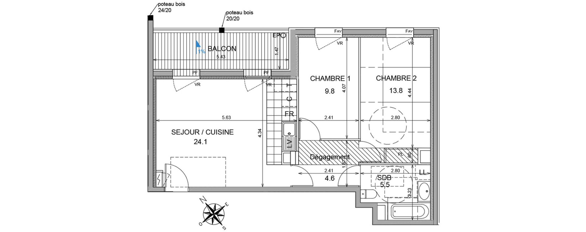 Appartement T3 de 57,80 m2 &agrave; L'Isle-Adam Centre