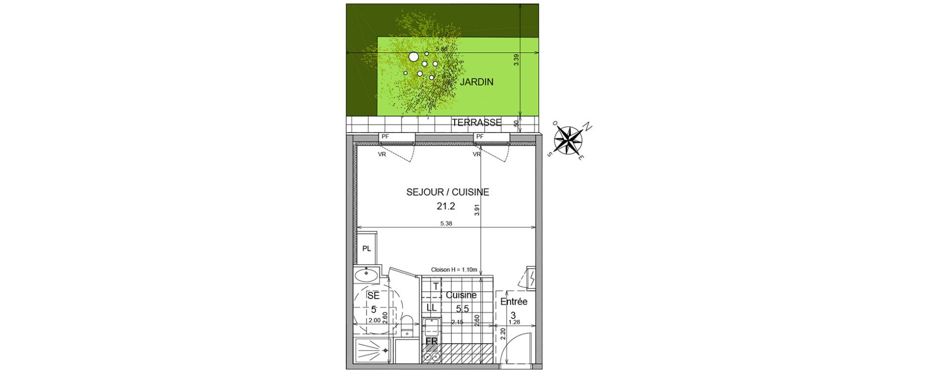 Appartement T1 de 34,70 m2 &agrave; L'Isle-Adam Centre