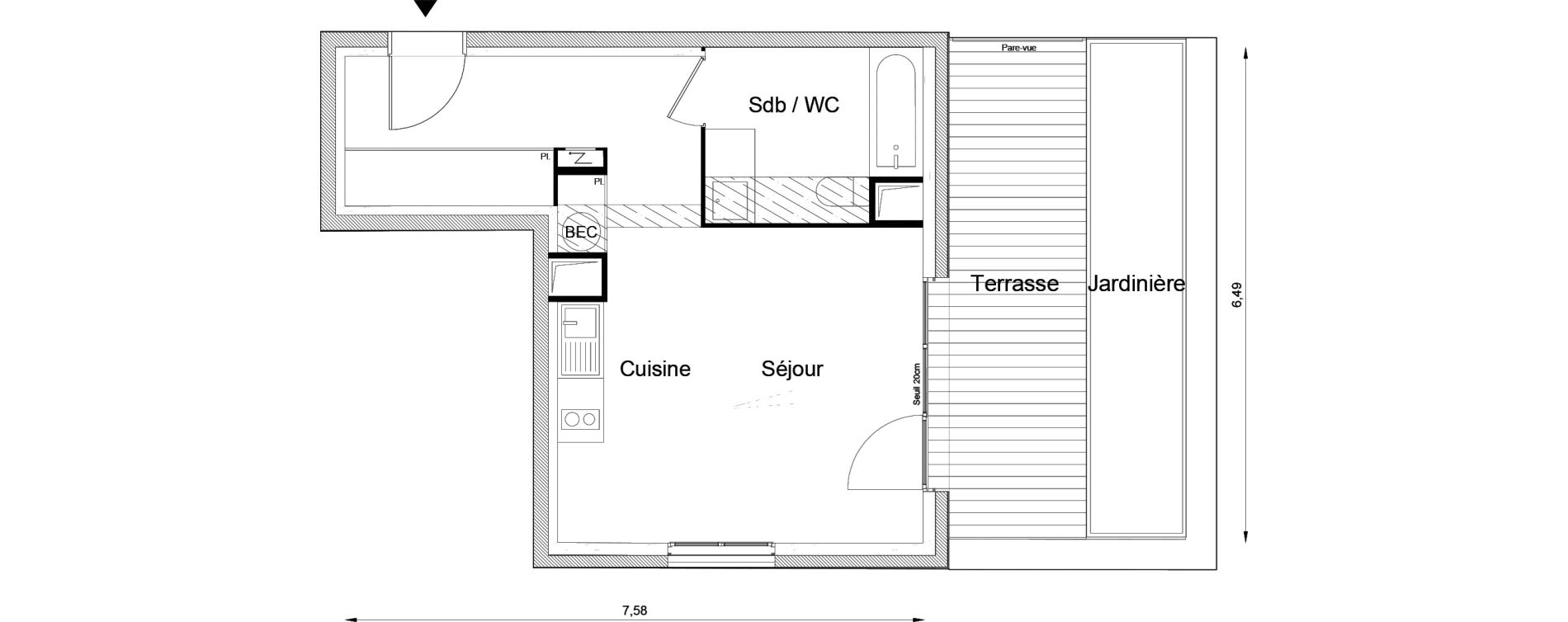 Appartement T1 bis de 35,02 m2 &agrave; Louvres Frais lieux