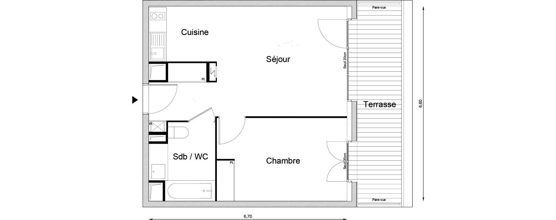 Appartement T2 de 42,48 m2 &agrave; Louvres Frais lieux