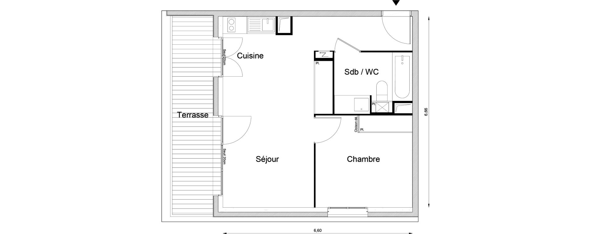 Appartement T2 de 42,54 m2 &agrave; Louvres Frais lieux
