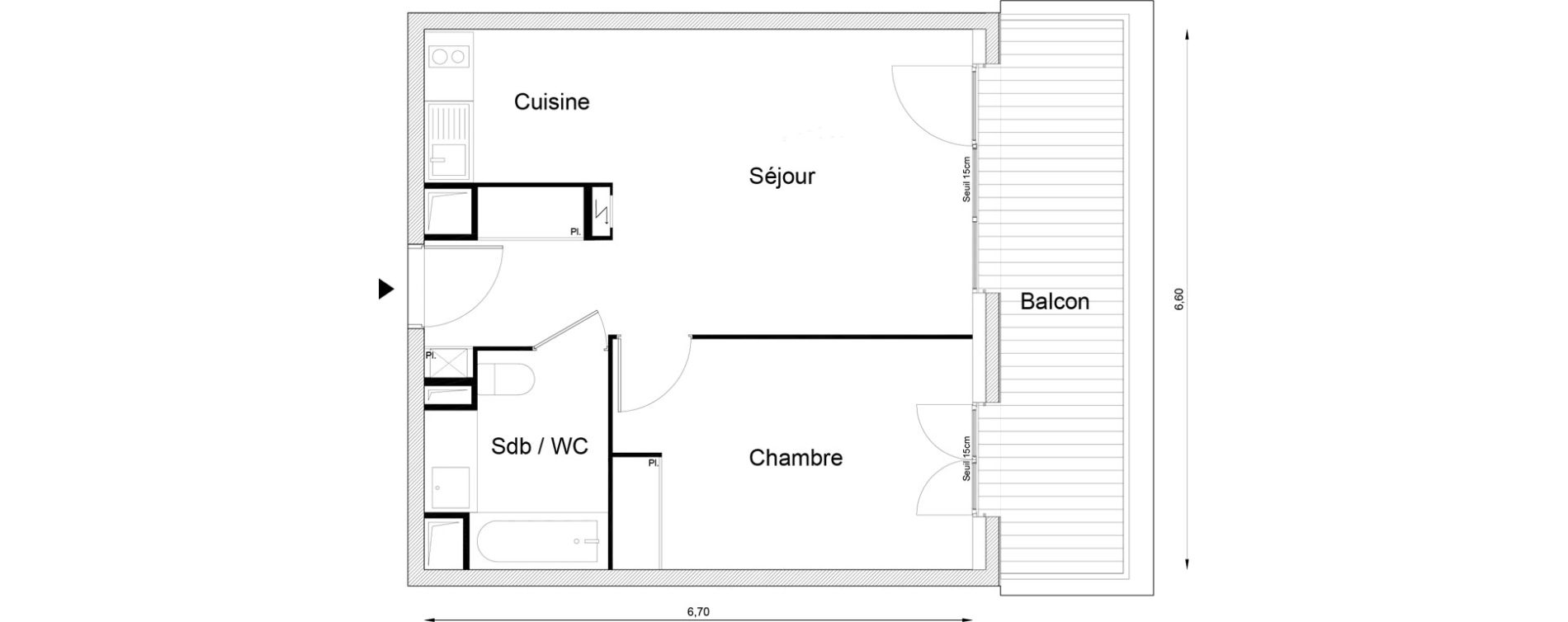 Appartement T2 de 42,48 m2 &agrave; Louvres Frais lieux