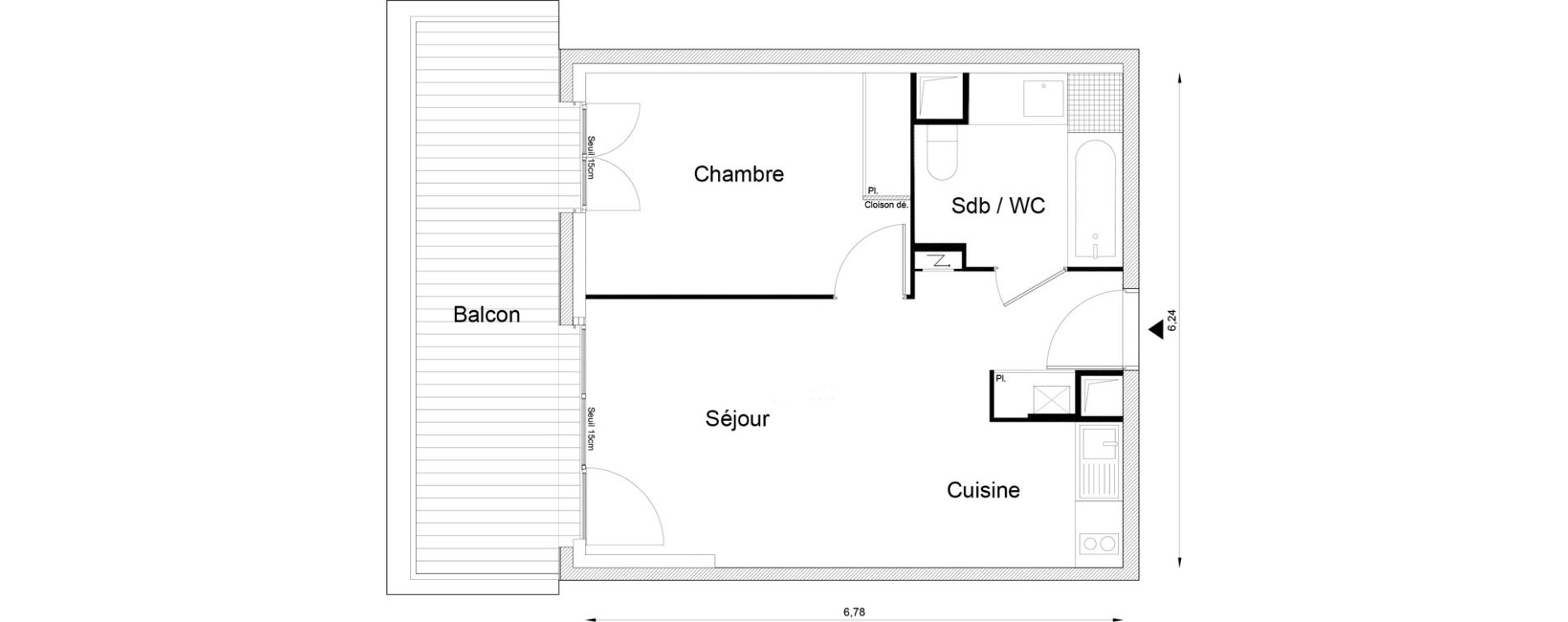 Appartement T2 de 40,59 m2 &agrave; Louvres Frais lieux