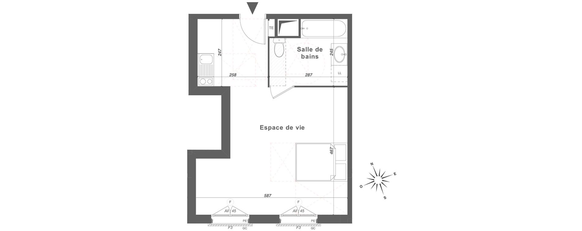 Appartement T1 de 35,31 m2 &agrave; Louvres Centre