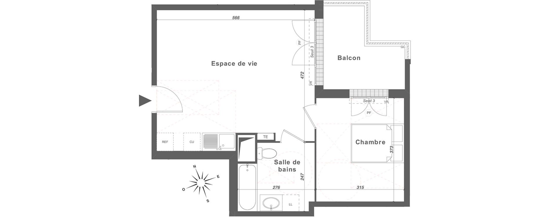 Appartement T2 de 45,22 m2 &agrave; Louvres Centre