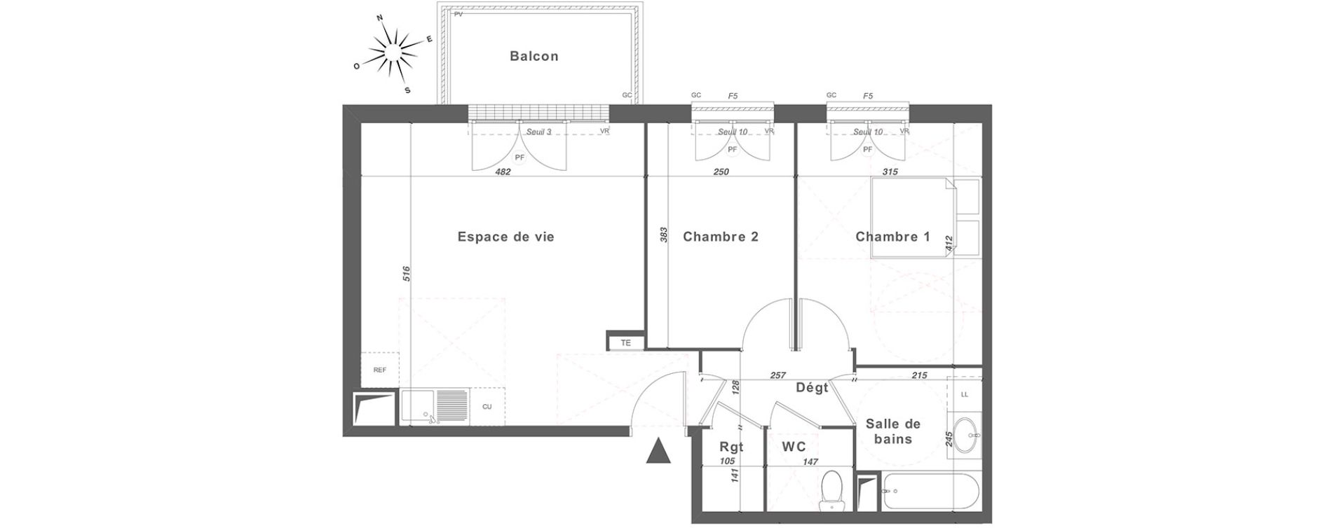 Appartement T3 de 59,49 m2 &agrave; Louvres Centre