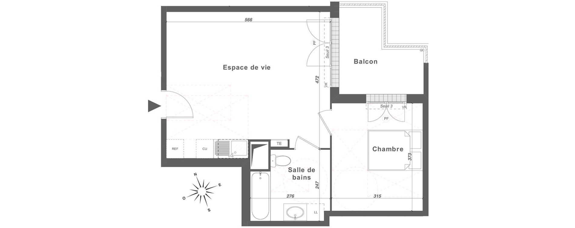 Appartement T2 de 45,22 m2 &agrave; Louvres Centre