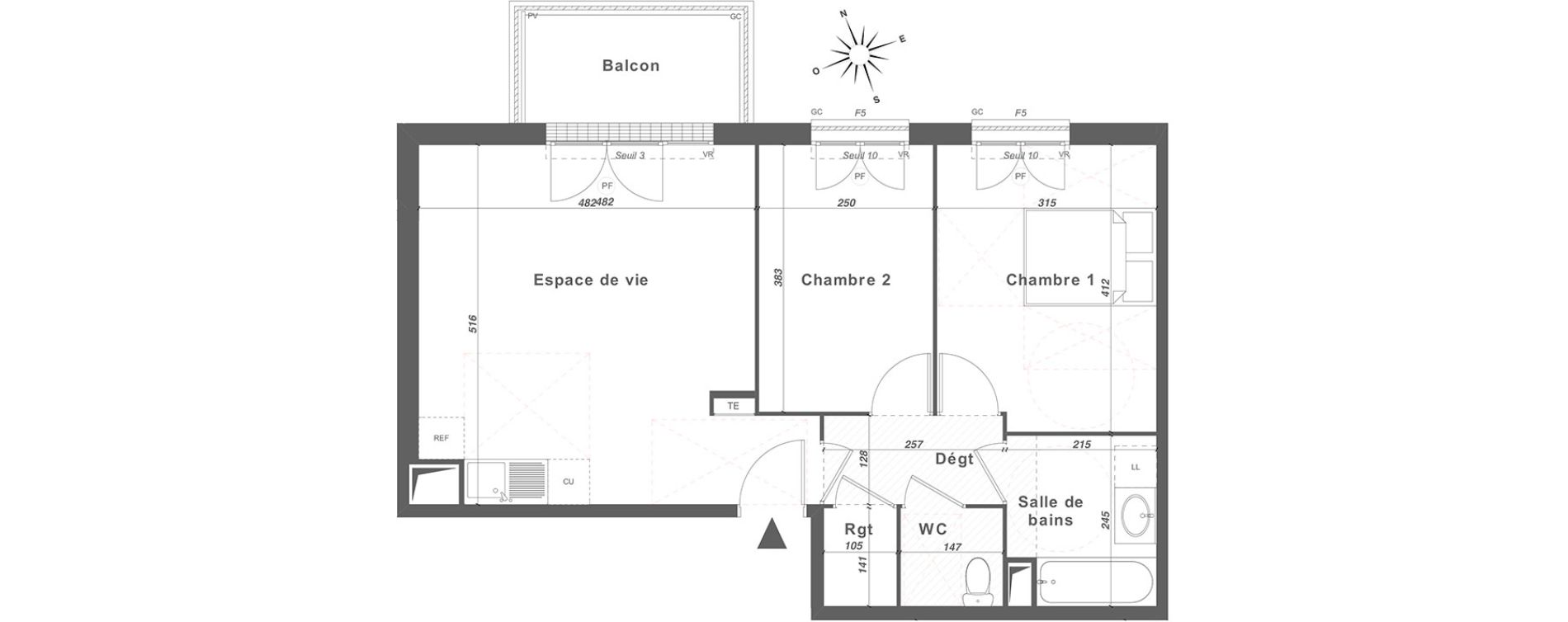 Appartement T3 de 59,49 m2 &agrave; Louvres Centre
